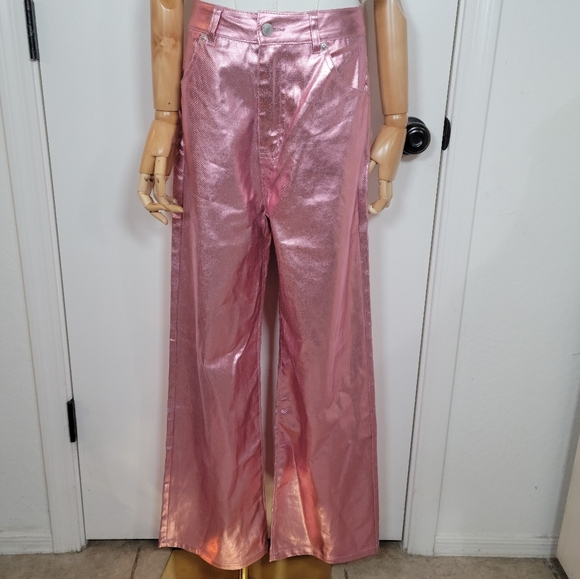 Meshki Minnie Metallic Pink Straight Jeans Size M - Picture 2 of 12